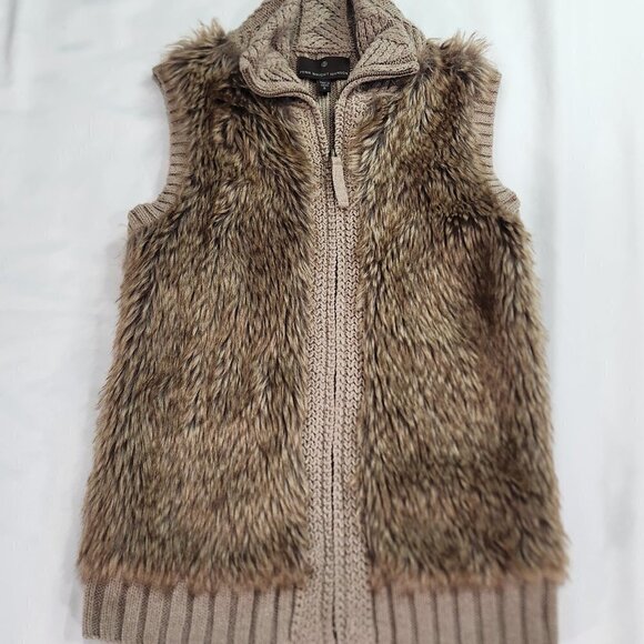 Fenn Wright Manson Taupe Cable Knit Faux Fur Vest Wool Alpaca Blend Size Small - Picture 1 of 6
